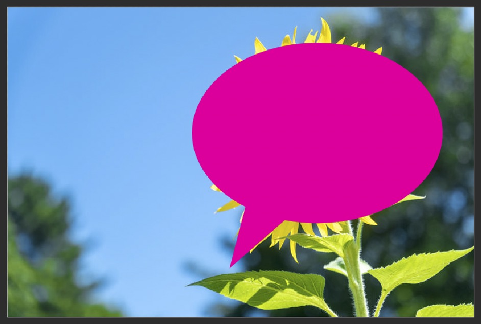 写真レイヤーの上にふきだしの形を置いた状態